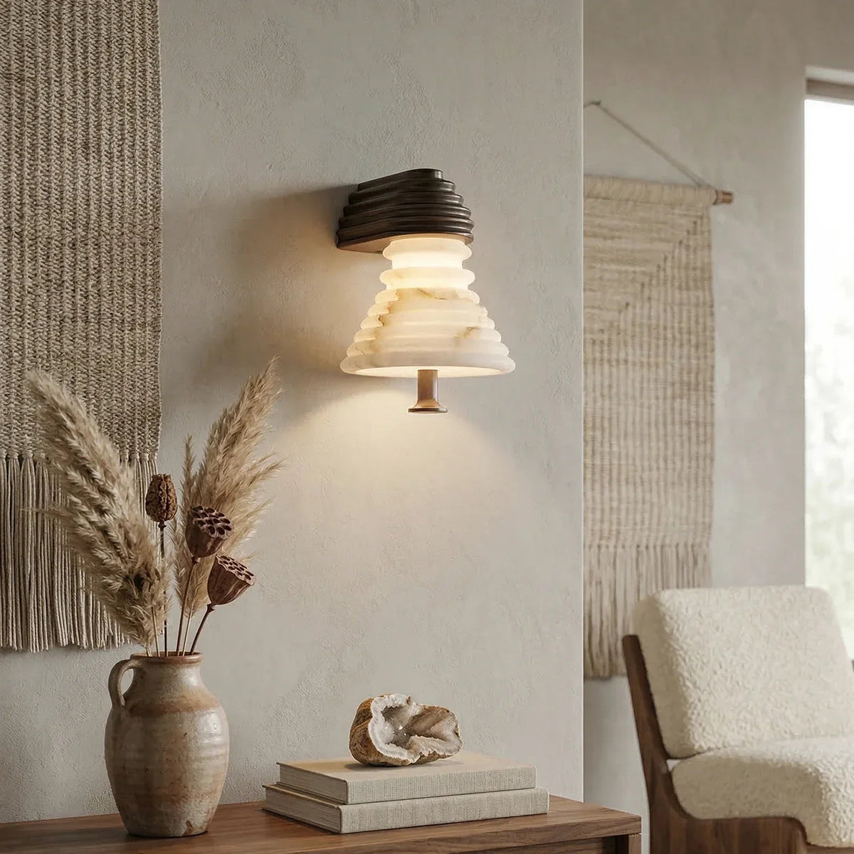 Strata Ribbed Alabaster Wall Sconce
