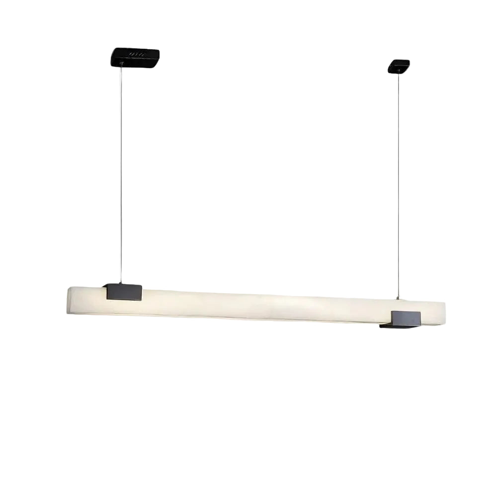 Modern Linear Alabaster Art Glass Pendant Light with Black Hardware on Pure White Background