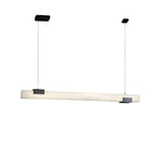 Modern Linear Alabaster Art Glass Pendant Light with Black Hardware on Pure White Background