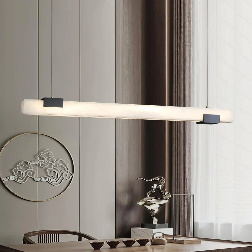 Modern Alabaster Art Glass Linear Pendant in Tea Room Setting