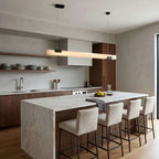 Modern Linear Alabaster Pendant Light Over Kitchen Countertop