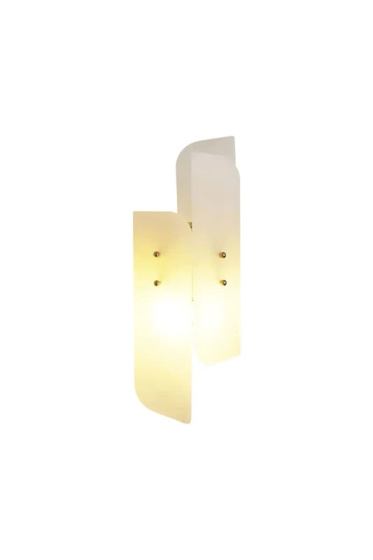 Modern Interlocking Art Glass Wall Sconce with Brass Hardware on Pure White Background