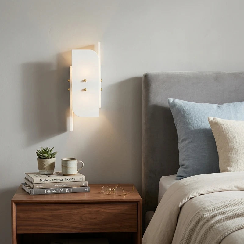 Modern Art Glass Wall Sconce Over Bedroom Nightstand
