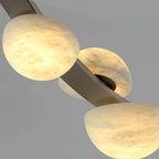 Close Up View of Black Curved Frame and Illuminated Alabaster Art Glass Domes