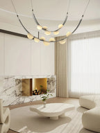 Modern Alabaster Art Glass Chandelier in Contemporary Living Room