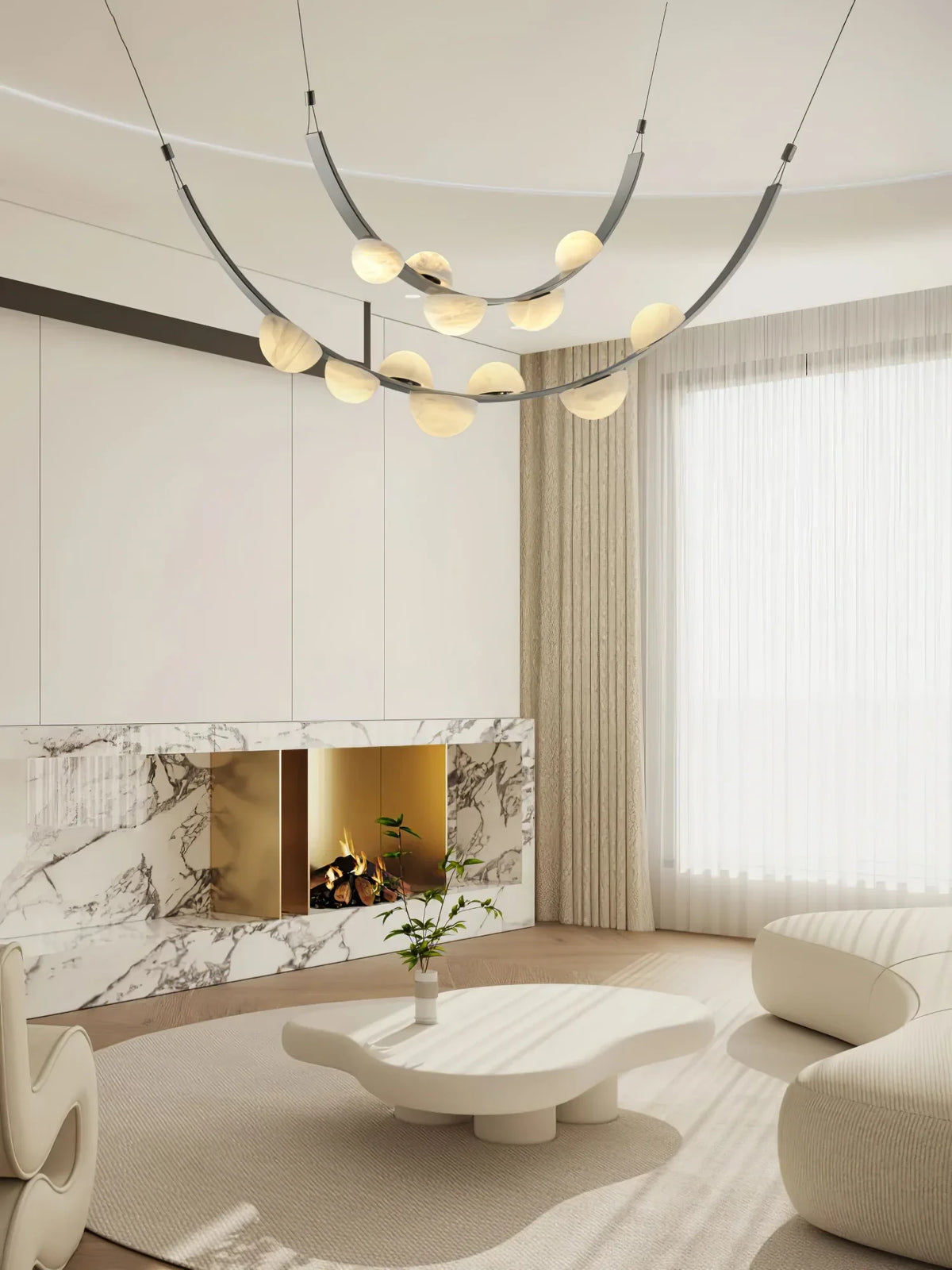 Modern Alabaster Art Glass Chandelier in Contemporary Living Room