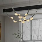 Modern Black Frame Alabaster Chandelier Near Window Light