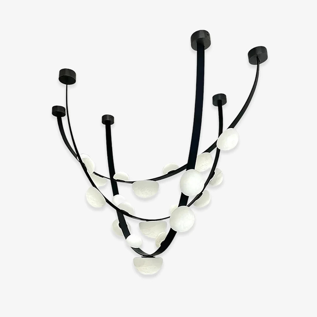 Illuminated Modern Multi-Light Alabaster Art Glass Chandelier Studio Shot