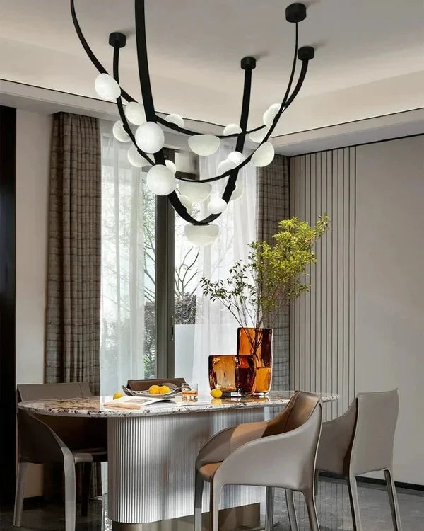 Modern Alabaster Art Glass Chandelier Over Dining Table