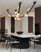 Modern Black Frame Alabaster Chandelier in Formal Dining Room