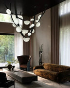 Modern Alabaster Art Glass Chandelier in Luxury Living Room
