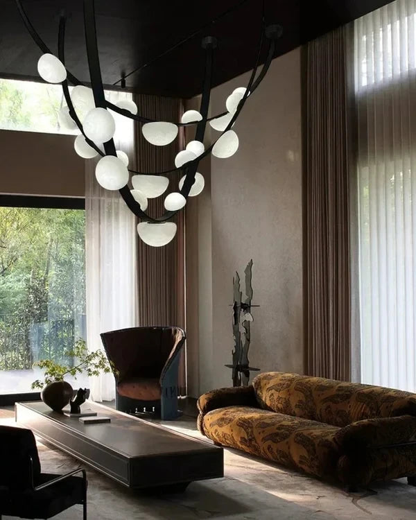 Modern Alabaster Art Glass Chandelier in Luxury Living Room