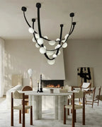 Modern Black Frame Alabaster Chandelier in Contemporary Dining Area