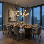 Modern Alabaster Art Glass Chandelier in Elegant Dining Space