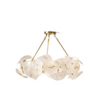 Modern Brass and Layered Wave Disc Art Glass Semi-Flush Mount Chandelier with Gold Canopy on Pure White Background