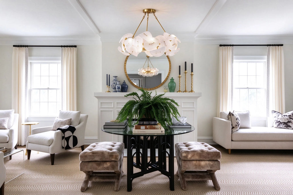 Modern Layered Wave Disc Art Glass Chandelier in Cozy Living Room