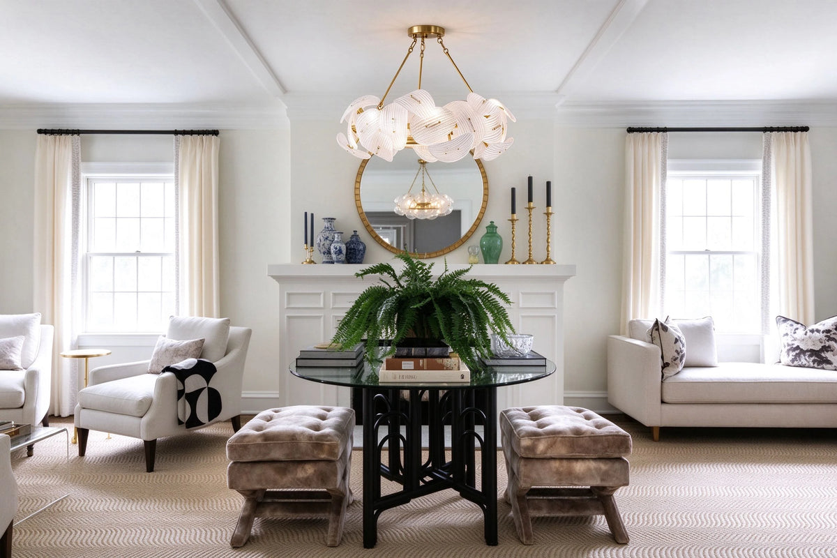 Modern Layered Wave Disc Art Glass Chandelier in Cozy Living Room