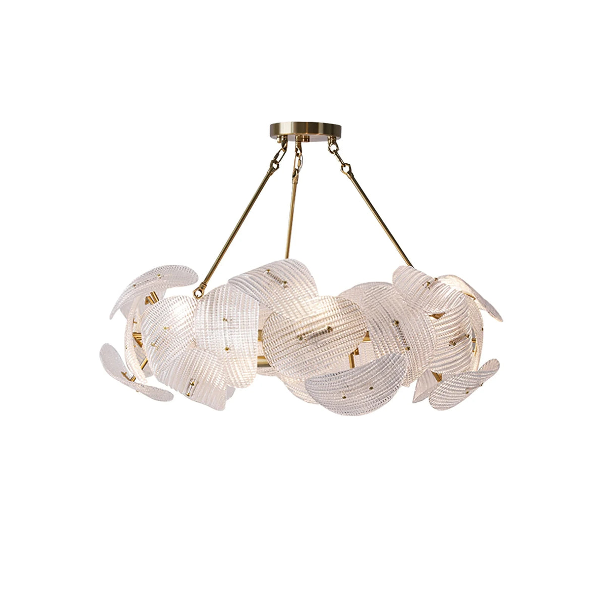Front View of Modern Layered Wave Disc Art Glass Chandelier Studio Display