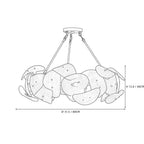 Modern Layered Wave Disc Art Glass Semi-Flush Mount Chandelier Line Art Dimension Diagram