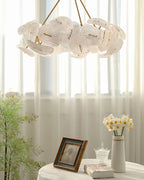 Modern Brass Layered Wave Disc Chandelier in Classic Living Room