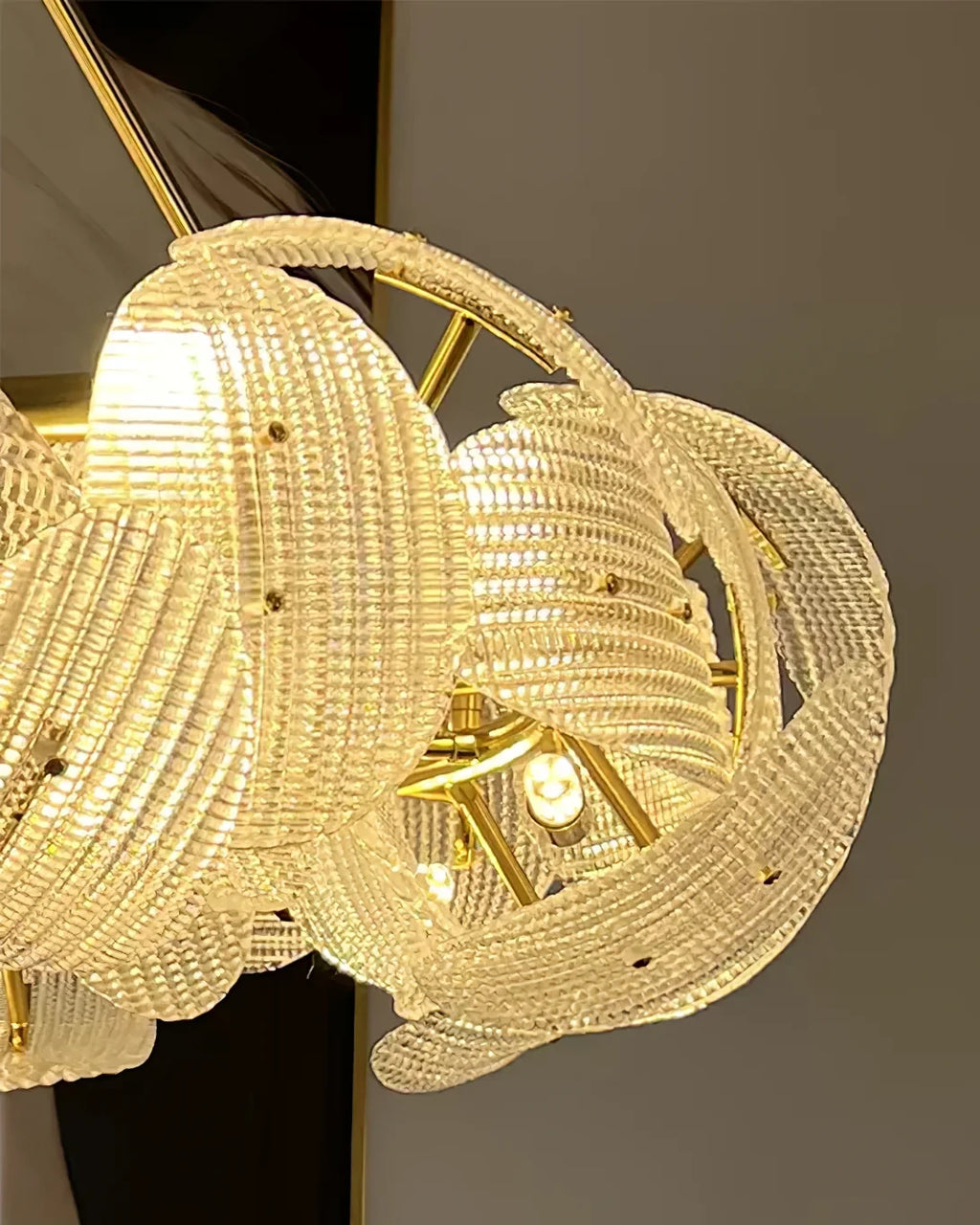 Illuminated Modern Layered Wave Disc Semi-Flush Mount Chandelier Studio Display