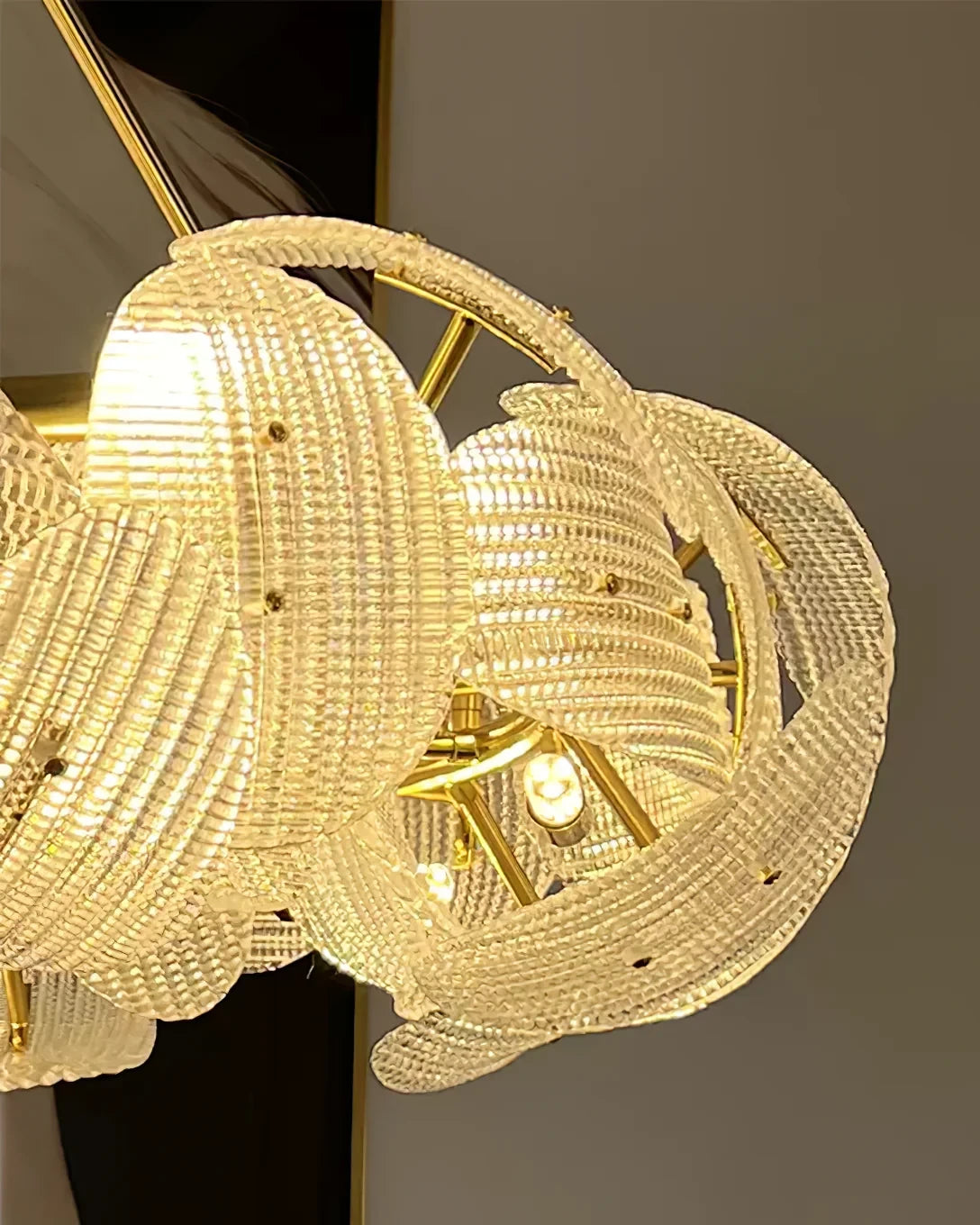 Illuminated Modern Layered Wave Disc Semi-Flush Mount Chandelier Studio Display