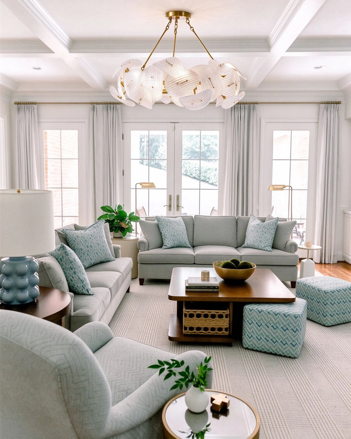 Modern Layered Wave Disc Semi-Flush Mount Chandelier in Bright Living Room Setting