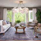 Modern Brass Layered Wave Disc Chandelier in Contemporary Living Space