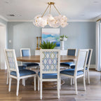 Modern Brass Layered Wave Disc Chandelier in Formal Dining Room