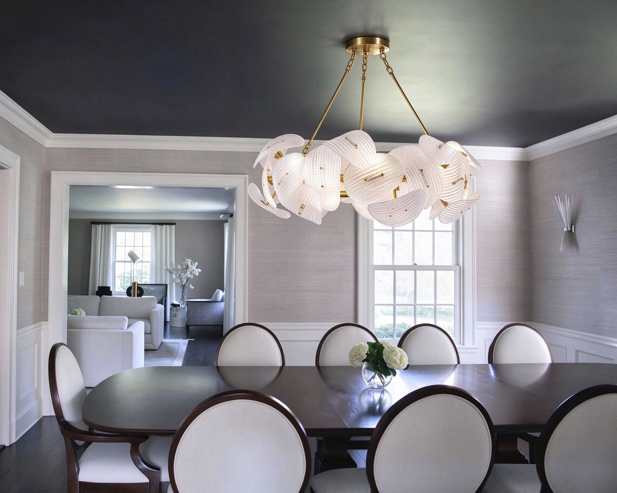 Modern Layered Wave Disc Semi-Flush Mount Chandelier in Luxury Dining Room