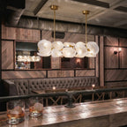 Modern Double-Tier Layered Wave Disc Art Glass Linear Chandelier in Retro Lounge Bar