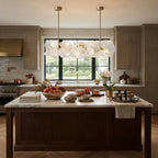 Modern Brass Layered Wave Disc Chandelier in Formal Dining Room