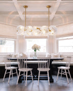 Modern Double-Tier Layered Wave Disc Art Glass Linear Chandelier Over Dining Nook