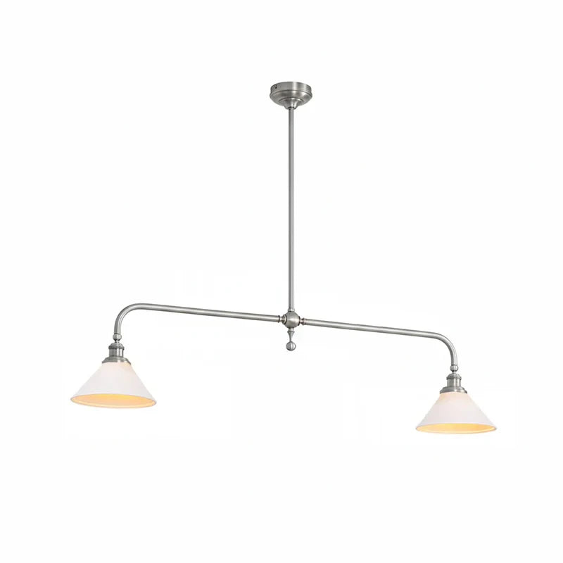 Front View of Modern Silver Double-Head Cone Glass Pendant Light Studio Display