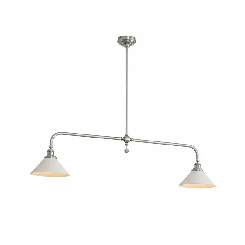 Illuminated Modern Silver Double-Head Cone Glass Pendant Light Studio Shot