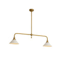 Front View of Modern Brass Double-Head White Cone Glass Pendant Light Studio Shot