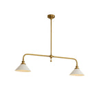 Front View of Modern Brass Double-Head White Cone Glass Pendant Light Studio Shot