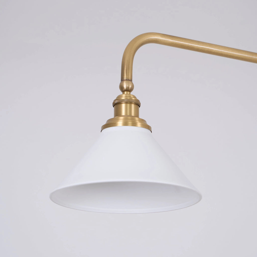 Side View of Modern Brass Double-Head Cone Glass Pendant Light Studio Shot
