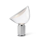 Modern Sculptural Slanted Glass Accent Table Lamp with Silver Fluted Base on Pure White Background