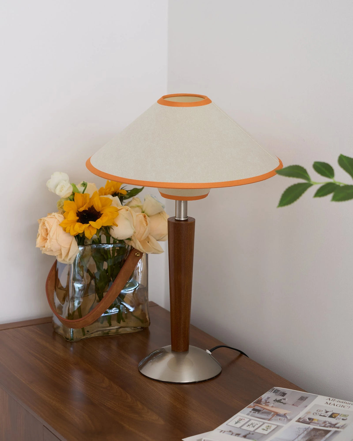 Modern Table Lamp with Sunflower Decor on Wood Table