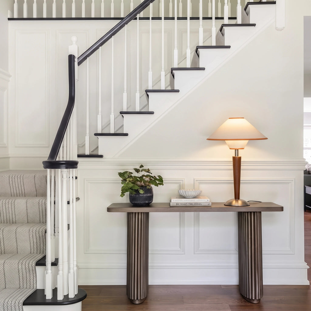 Modern Wooden Table Lamp on Entryway Console Table