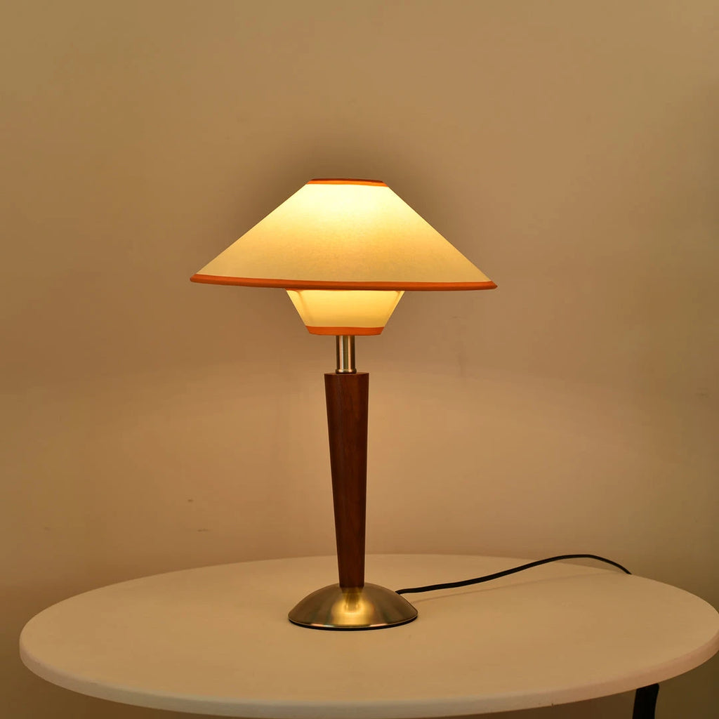 Illuminated Modern Wooden Cone Shade Table Lamp Studio Shot