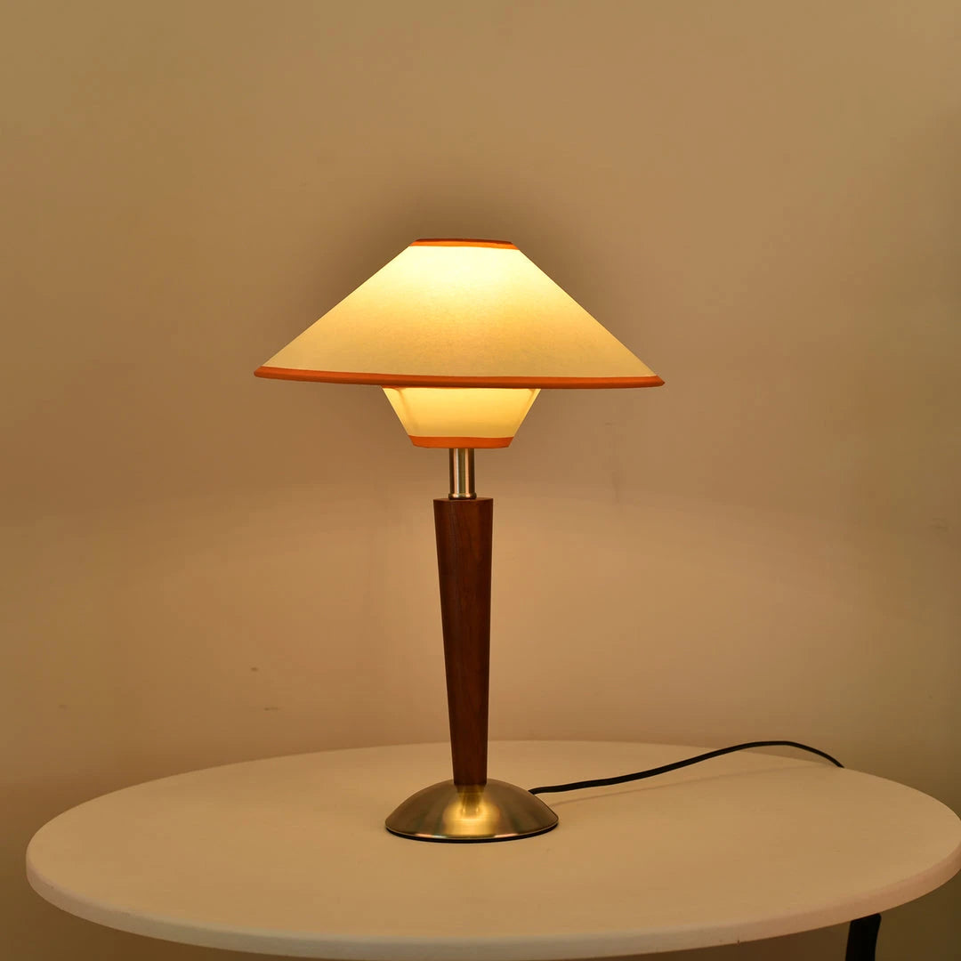 Illuminated Modern Wooden Cone Shade Table Lamp Studio Shot