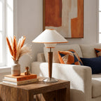 Modern Wooden Cone Table Lamp Beside Living Room Sofa