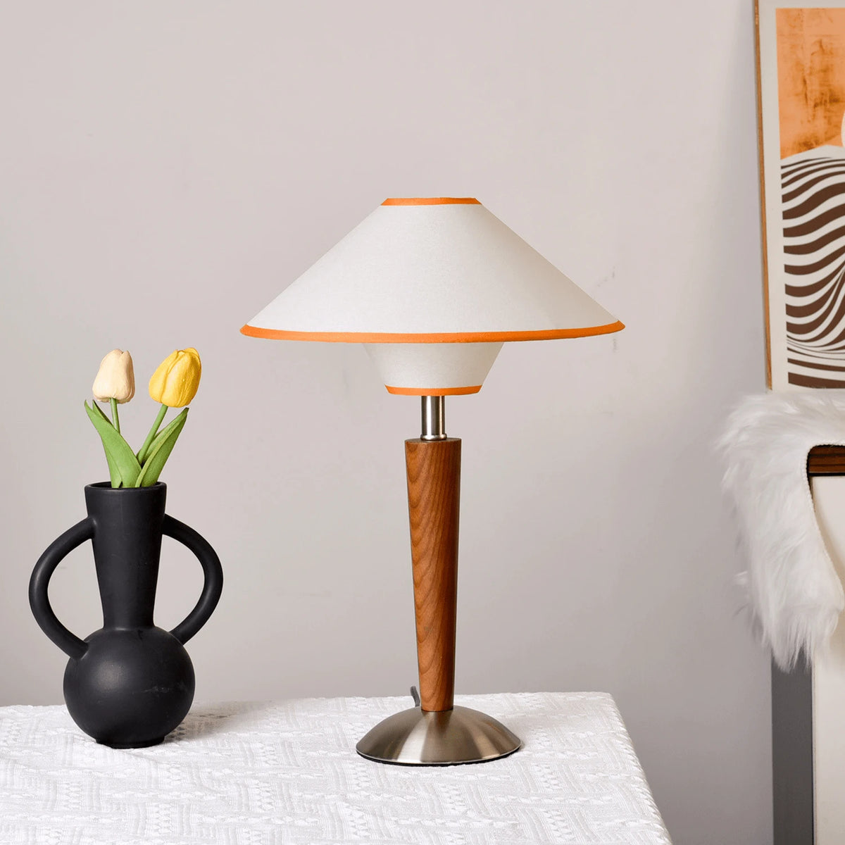 Modern Wooden Table Lamp with Tulip Decor on Table