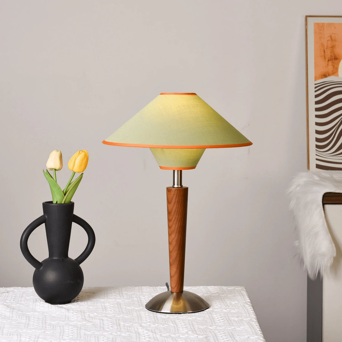 Modern Green Cone Shade Table Lamp with Tulip Decor