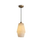 Modern Faceted Alabaster Art Glass Pendant Light with Brass Canopy on Pure White Background