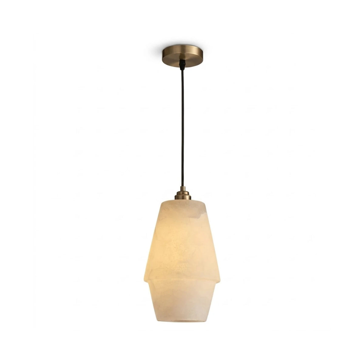 Modern Faceted Alabaster Art Glass Pendant Light with Brass Canopy on Pure White Background