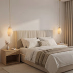 Modern Faceted Alabaster Pendant Lights in Master Bedroom Setting