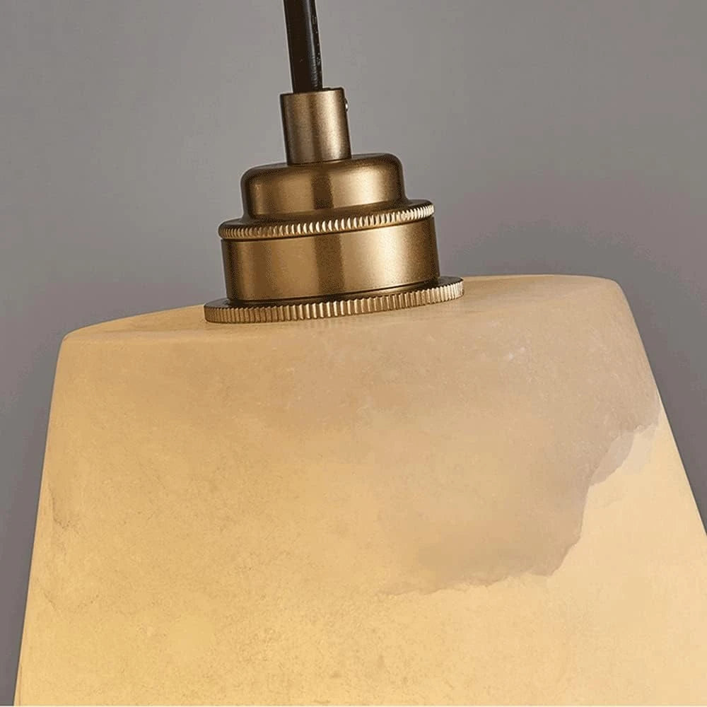 Close Up View of Brass Canopy and Faceted Alabaster Connection